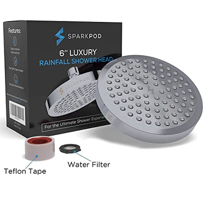 SparkPod Rain Shower Head, 6 Inch Round, Charcoal Grey Finish | High Pressure Shower Heads, 90 Nozzles, Adjustable Showerhead, No Tools Needed, Universal Connection - color: Charcoal Grey, style: 6 Inch Round