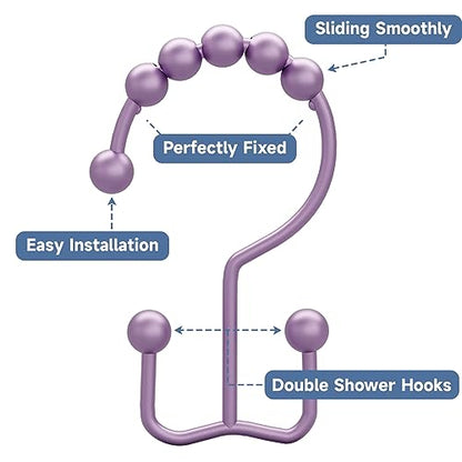 Titanker Shower Curtain Hooks Rings, Rust-Resistant Metal Double Glide Shower Hooks for Bathroom Shower Rods Curtains, Set of 12 Hooks - Greyish-Purple - color: Greyish-purple, style: Modern