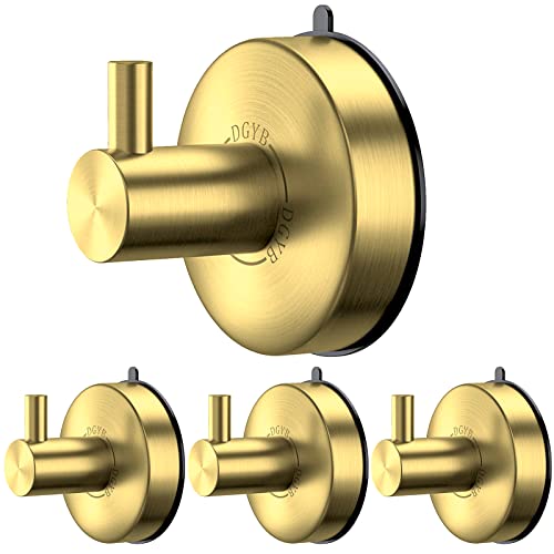 DGYB Suction Cup Hooks for Shower Set of 4 Gold Towel Hooks for Bathrooms SUS 304 Stainless Steel Shower Hooks for Loofah 15 Lb Bathroom Hooks for Towels - color: 4 Pack-Brushed Gold