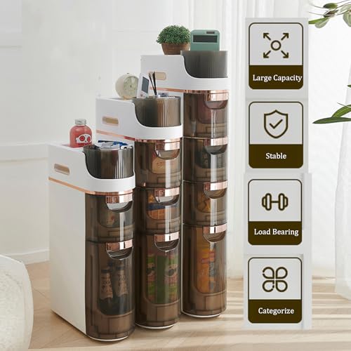 4 Tiers Narrow Bathroom Storage Cabinet with 3 Drawers,Movable Bathroom Floor Storage Cabinet with and Tissue Holder,Slim Cabinet for Small Space,Bathroom, Kitchen - style: 4-Tier-Rotatable Top