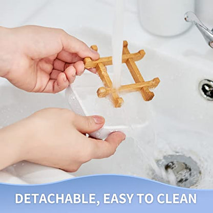 Bamboo Soap Dishes for Bar Soap Holders for Shower for Bathroom Sink Bulk Small Wooden Soap Tray Jabonera Pretty Neat Ventilated Soap Dish Disj Disk, Detachable (Single Rounded White) - color: Single Rounded White