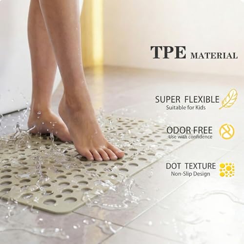 Nonslip Bathtub Mat Extra Soft TPE Bath Mat for Kids, Machine Washable Bathroom Shower Mat, Smooth/Non-Textured Tubs Only, 30L x 17W Inch (Light Brown) - color: Light Brown, size: 30" x 17" (Rectangular)