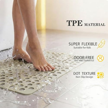 Nonslip Bathtub Mat Extra Soft TPE Bath Mat for Kids, Machine Washable Bathroom Shower Mat, Smooth/Non-Textured Tubs Only, 35L x 16W Inch (Light Brown) - color: Light Brown, size: 35" x 16" (Rectangular)