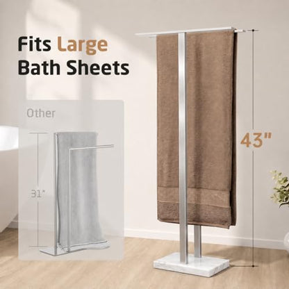 KES 43'' H Standing Towel Rack for Bathroom, Weighted Marble Base | Fits Large Bath Sheet, Freestanding Floor, 2-Tier, Outdoor, Extra High, Thick 18/8 Stainless Steel Brushed Finish, BTH232-2