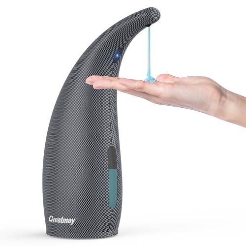 Automatic Soap Dispenser Touchless Rechargeable 10 oz | Magnetic USB Charging, IPX7 Waterproof Sensor Pump with 4 Adjustable Levels for Kitchen Sink & Bathroom Hand Soap - color: Blue Gray Argyle
