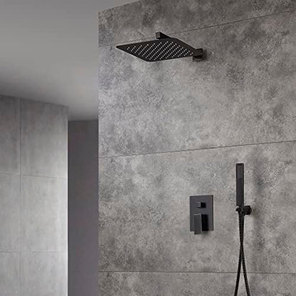 Cascada 12” Square Shower System (Wall Mounted) with Single Handle & square knob, 2 Functions (Rainfall & Handheld) (Oil Rubbed Bronze) - color: Oil Rubbed Bronze