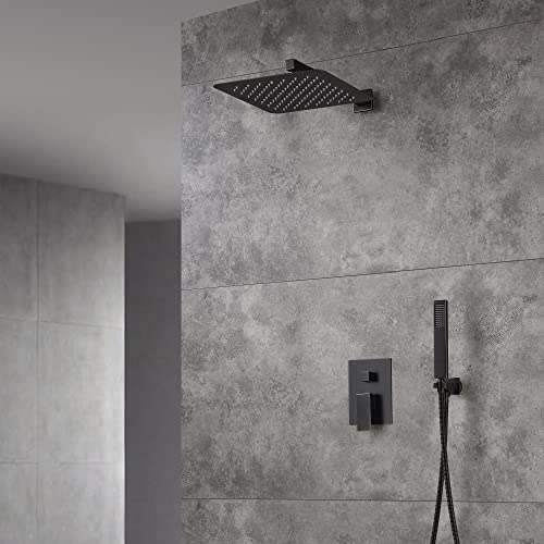 Cascada 12” Square Shower System (Wall Mounted) with Single Handle & square knob, 2 Functions (Rainfall & Handheld) (Rose Gold) - color: Rose Gold