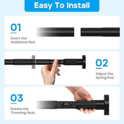 Tension Curtain Rod，40-146IN(3.33-12.12Ft) 2PCS One-Click Fast Extension Rod Easy to Install Black Long Outdoor Curtain Rods No Drilling Never Rust - color: Black, size: 40-146 inch 2pcs