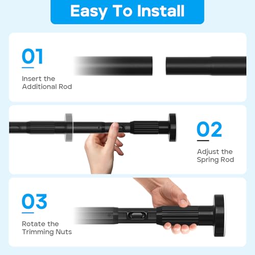 Tension Curtain Rod，40-166IN(3.33-13.83Ft) 2PCS One-Click Fast Extension Rod Easy to Install Black Long Outdoor Curtain Rods No Drilling Never Rust - color: Black, size: 40-166 inch 2pcs