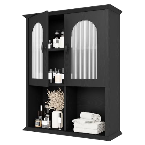 CJL Bathroom Wall Cabinet with Fluted Door, 23.6'' x 29.5'' Medicine Cabinet, Over The Toilet Storage Cabinet, Black - color: Black, size: 23.6''W x29.5''H x 8.3''D