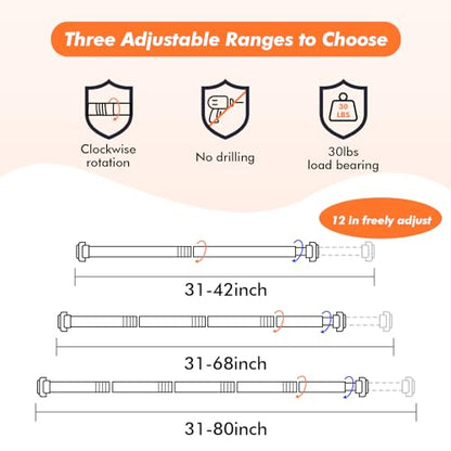 Shower Curtain Rod 31-68 in Adjustable Curtain Rod No Drilling Black Tension Shower Rod Stainless Steel for Bathroom Room Divider - color: Black, size: 31"-68"