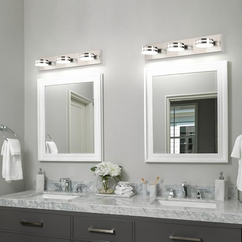 3-Light Bathroom Vanity Light, Brushed Nickel Bathroom Light Fixtures Over Mirror, LED Vanity Lights with 360°Rotating Lamp Head(24in) - color: Nickel-Dimmable