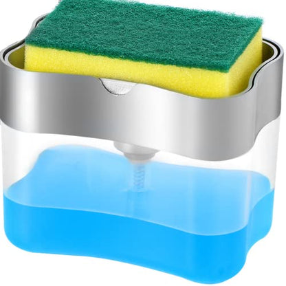 New 2026 Version Soap Dispenser with Added Features - Premium Quality Dish Soap Dispenser - Countertop Kitchen Soap Dispenser, Sink Dish Washing 13 Ounces (Sponge Included) - color: Silver
