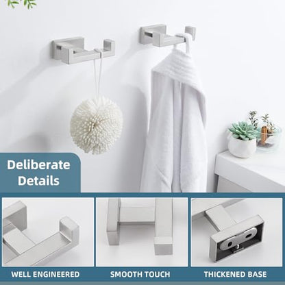 Angle Simple Bathroom Double Hook Brushed Nickel, Hand Towel Holder, 2 Pack | Modern Coat Robe Hook for Wall, SUS304 Stainless Steel Bath Towel Hanger, Screw Wall Mount - color: Brushed Nickel, size: 2 Pack