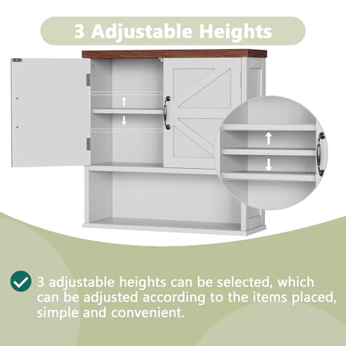 Smuxee Farmhouse Bathroom Cabinet Wall Mounted, White Medicine Cabinet with Adjustable Shelf, Bathroom Cabinet for Living Room, Laundry Room - color: White, size: Big