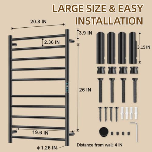 10 Bar Electric Towel Warmer Rack, Heated Towel Rack Wall Mounted, Black | Smart LED Control Time & Temp, IPX4 Waterproof Stainless Steel, Plug-in, Fast Heating Large Capacity for Bathroom Spa Gym - size: 10 Bars