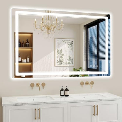 30"x50" LED Bathroom Mirror with Lights, Backlit + Front Lit, Anti-Fog, Lighted Bathroom Mirror for Wall, HD Shatterproof Tempered Glass, Dimmable, Memory Function (Horizontal/Vertical) - size: 50"L x 30"W