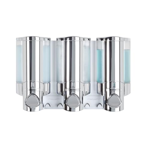 Better Living Aviva Wall Mount Shower Dispenser, 3 x 11oz, Chrome | 3 Chamber, Wall Mount Shower Soap Pump Dispenser, Built-in Hooks, No Drill, Waterproof Shampoo Soap Dispenser - size: (Pack of 1)