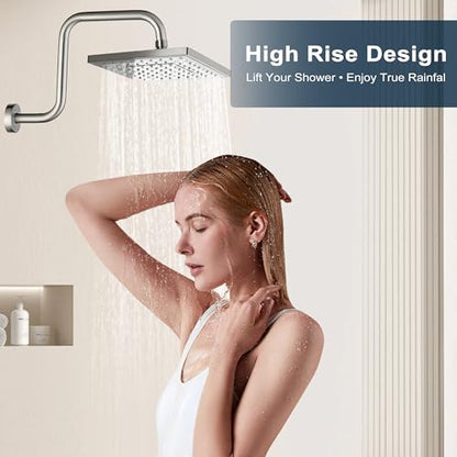 BRIGHT SHOWERS 13 Inch Shower Head Extension Arm with Flange S Shaped High Rise Extender, Long Stainless Steel Rainfall Shower Head Pipe Arm, Brushed Nickel - color: Brushed Nickel, style: S-Shape 13 Inch