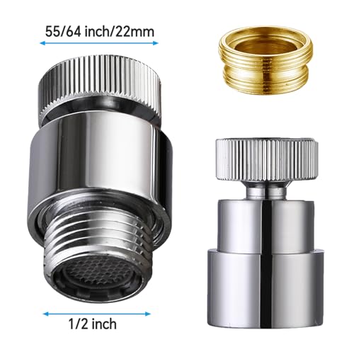 Faucet Aerator For Sink Faucet Adapter Chrome | 360° Swivel Faucet To Hose Adapter with 55/64 inch Female Thread, Included 1/2 inch Male Faucet Adapter