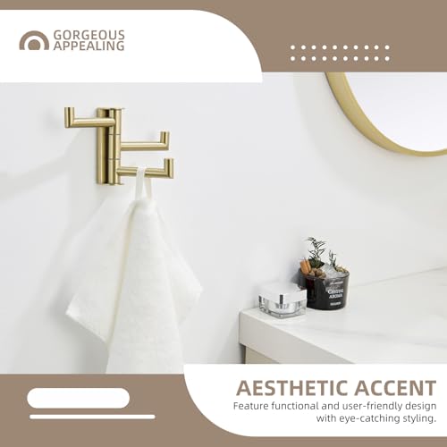 Angle Simple Towel Hook 3 Arms, Swivel Coat Wall Hook, Brushed Gold | Solid SUS304 Stainless Steel, Foldable Robe Towel Holder for Bathroom Kitchen Closet, Modern Space Saver, Screws Mounted - color: Brushed Gold, size: 1 Pack