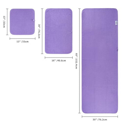POLYTE 430 GSM Poly Blend Microfiber Quick Dry Waffle Bath Towel Set of 6 | 2-Body Towels, 2-Hand Towels, 2-Wash cloths, Oversize, Lint Free - color: Purple
