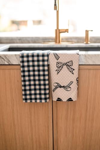 Kitchen Towels, Dish Towels for Kitchen, 2 Pc Kitchen Towel Set | Microfiber Waffle Towels, 16 x 26 inches, with Hanging Loops, Reusable Tea Towels, Cute Kitchen Towels - 2 Pack - color: Black and Beige and Navy Blue