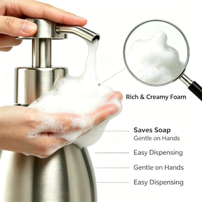 500ml Stainless Steel Foam Soap Dispenser, 17oz Refillable Brushed Nickel Hand Soap Pump Bottle for Bathroom Kitchen Sink, Rustproof Foaming Soap Dispenser for Dish Soap, Hand Wash & Lotion