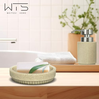 Resin Bathroom Accessories Set, 4 Pcs Modern Bathroom Accessory Set with Liquid Plastic Pump Lotion Soap Dispenser,2 Toothbrush Cup, Soap Dish Countertop Vanity Organizer (Beige) - color: Beige
