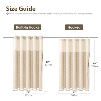 Beige Hook Free Chevron Shower Curtain & Fabric Liner,72x87 | Less Time to install, 3 in 1 Fabric Shower Curtain and Liner Set with Magnets, Extra Long, Shower Curtains for Bathroom - color: Beige, size: 72"W x 87"L (Pack of 1)