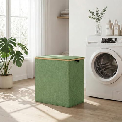 efluky Laundry Hamper with Lid, Double Laundry Basket with 2 Removable Bags, 2 Section Laundry Bin with Bamboo Handles for Bathroom, Bedroom & Laundry Room, 140L (36.9 Gallon) Sage Green - color: Sage Green, size: 140L Dual