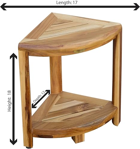 EcoDecors 18" Teak Corner Shower Bench with Shelf, Fully Assembled | Crafted from solid teak wood with natural water resistance for long-lasting durability in wet environments. - size: 2 tier Fully Assembled