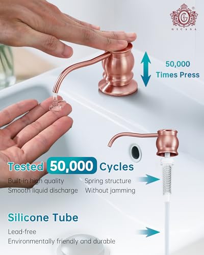 Brass Kitchen Soap Dispenser, Red Copper in Sink Liquid Dish Soap Dispenser with High Capacity 500ML （17oz） ABS Bottle, Under Sink Hand Metal Dispenser Pump - color: Red Copper, size: Without Hose