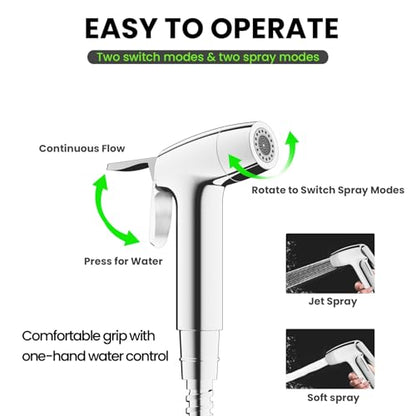 RV Bidet Sprayer, RV Handheld Bidet with Water Hose & RV Fitting, Wall-Mount Toilet Sprayer for Motorhomes, Fifth Wheels, Trailers & Campers Toilet (Chome Sprayer)