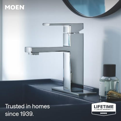 Moen Revyl Chrome One-Handle Single Hole Modern Bathroom Sink Faucet with Optional Deckplate and Spring Loaded Drain Assembly, 84771 - color: Chrome