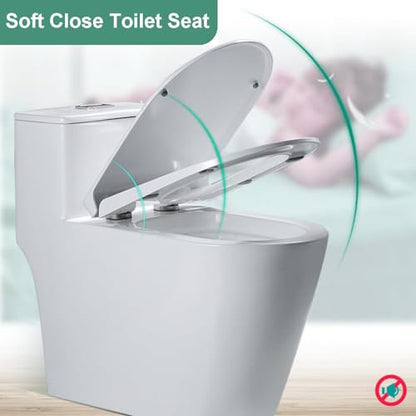 Elongated Square Toilet Seat 18.5 - Soft Close Lid, Durable Plastic, Easy Clean, Quick Install, White - Safe & Sturdy Design for Modern Bathrooms (04F) - size: 04F