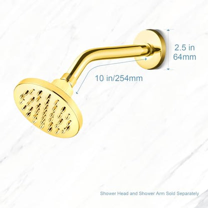 OFFO Shower Arm with Flange, 10 in Bright Gold Wall Mount Replacement Angle Shower Head Arm Wall-Mounted For Fixed Shower Head & Handheld Showerhead - color: Bright Gold, style: 10 in