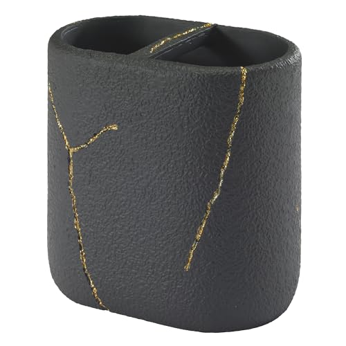 Nicole Miller - Toothbrush Holder, Resin Countertop Accessories, Dorm Room Essentials (Sydney Collection, Black/Gold) - size: Toothbrush Holder