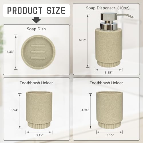 Resin Bathroom Accessories Set, 4 Pcs Modern Bathroom Accessory Set with Liquid Plastic Pump Lotion Soap Dispenser,2 Toothbrush Cup, Soap Dish Countertop Vanity Organizer (Beige) - color: Beige