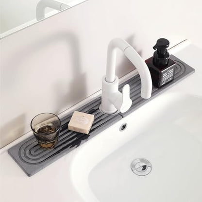 Diatomite Sink Splash Guard – Super Absorbent Kitchen & Bath Mat, Quick-Dry Non-Slip Drying Tray, Fits Most Faucets, Pet Bowl Mat, Vase Holder (Premium Gray, 23.6'' x 4'') - color: Gray-C