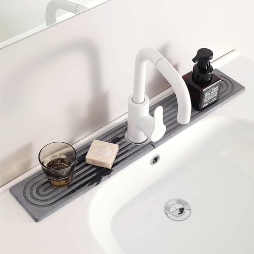 Diatomite Sink Splash Guard – Super Absorbent Kitchen & Bath Mat, Quick-Dry Non-Slip Drying Tray, Fits Most Faucets, Pet Bowl Mat, Vase Holder (Premium Gray, 23.6'' x 4'') - color: Gray-C