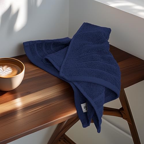 6 Piece Hand Towels Set 16 x 28 Inches, Navy | 100% Cotton, Lighter Weight, Quick to Dry, 16 x 28 Inches, Super Soft & Absorbent, Perfect for Bathroom & Kitchen - color: Navy