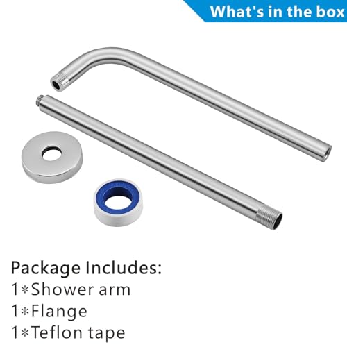Voolan Shower Arm with Flange and Teflon Tape, Extension Shower Head Arm for Bathroom Fixed Shower Head, Solid Stainless Steel, Wall Mounted (24 Inch, Chrome) - color: Chrome, style: 24 Inch