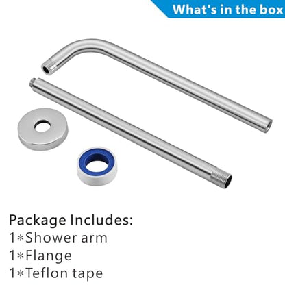 Voolan Shower Arm with Flange and Teflon Tape, Extension Shower Head Arm for Bathroom Fixed Shower Head, Solid Stainless Steel, Wall Mounted (24 Inch, Chrome) - color: Chrome, style: 24 Inch