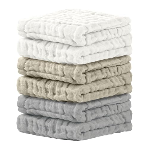 Cuddle Campus Baby Washcloths 6 Packs, Muslin Washcloths Baby,Cotton Burp Cloths, Extra Absorbent and Soft Wash Clothes for Newborns, 12x12 Inches - color: Set-15