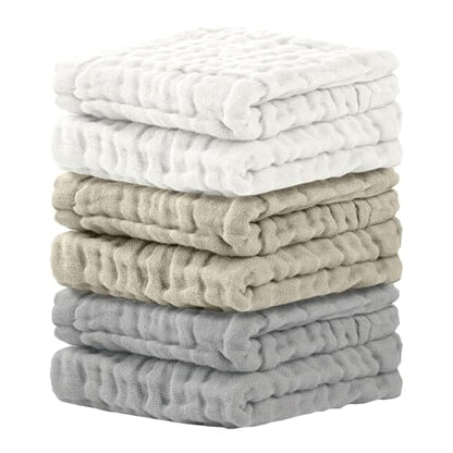Cuddle Campus Baby Washcloths 6 Packs, Muslin Washcloths Baby,Cotton Burp Cloths, Extra Absorbent and Soft Wash Clothes for Newborns, 12x12 Inches - color: Set-15