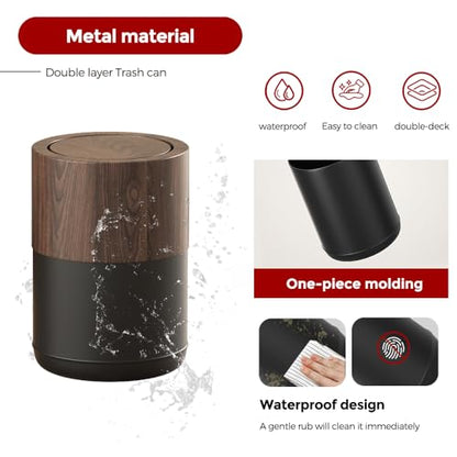 15L/4GAL Small Bathroom Trash Can with Swing Lid,Walnut | Modern Metal Waste Bin,Built-In Bag Holder,Swing Lid Trash Bin for Bathroom,Home,Office,Living Room - color: 4gal swing lid