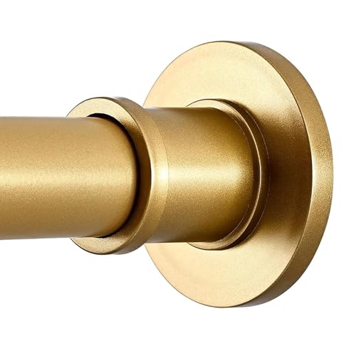 Industrial Shower Curtain Rod - Rustproof Non-Slip 43-72 Inches Tension Curtain Rod for Window or Bathroom,Frosted Gold Painted Finial - color: Frosted Gold, size: 43-72 Inch