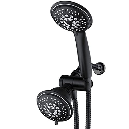 High Pressure 24-Function Dual 2-in-1 Handheld Shower Head Combo | With Self-clean Nozzles, 3-way Anti-swivel Water Diverter, and Premium Stainless Steel Hose / Matte Black Plated Finish - color: Matte Black, size: 2.5 Gallon Per Minute