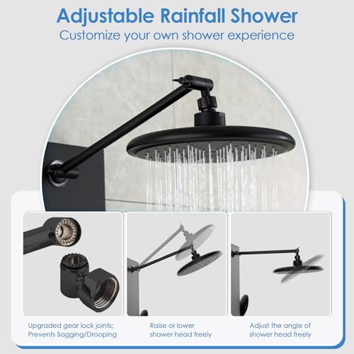 ROVOGO Shower Panel Tower System, Simultaneous 4 Shower Modes, Matte Black | Rain Shower Head+Handheld+Body Jets+Tub Spout, Height Adjustable Shower Arm, Stainless Shower Column W/ Brass Valve, 43.3" - color: All Black-Adjustable Rain Head